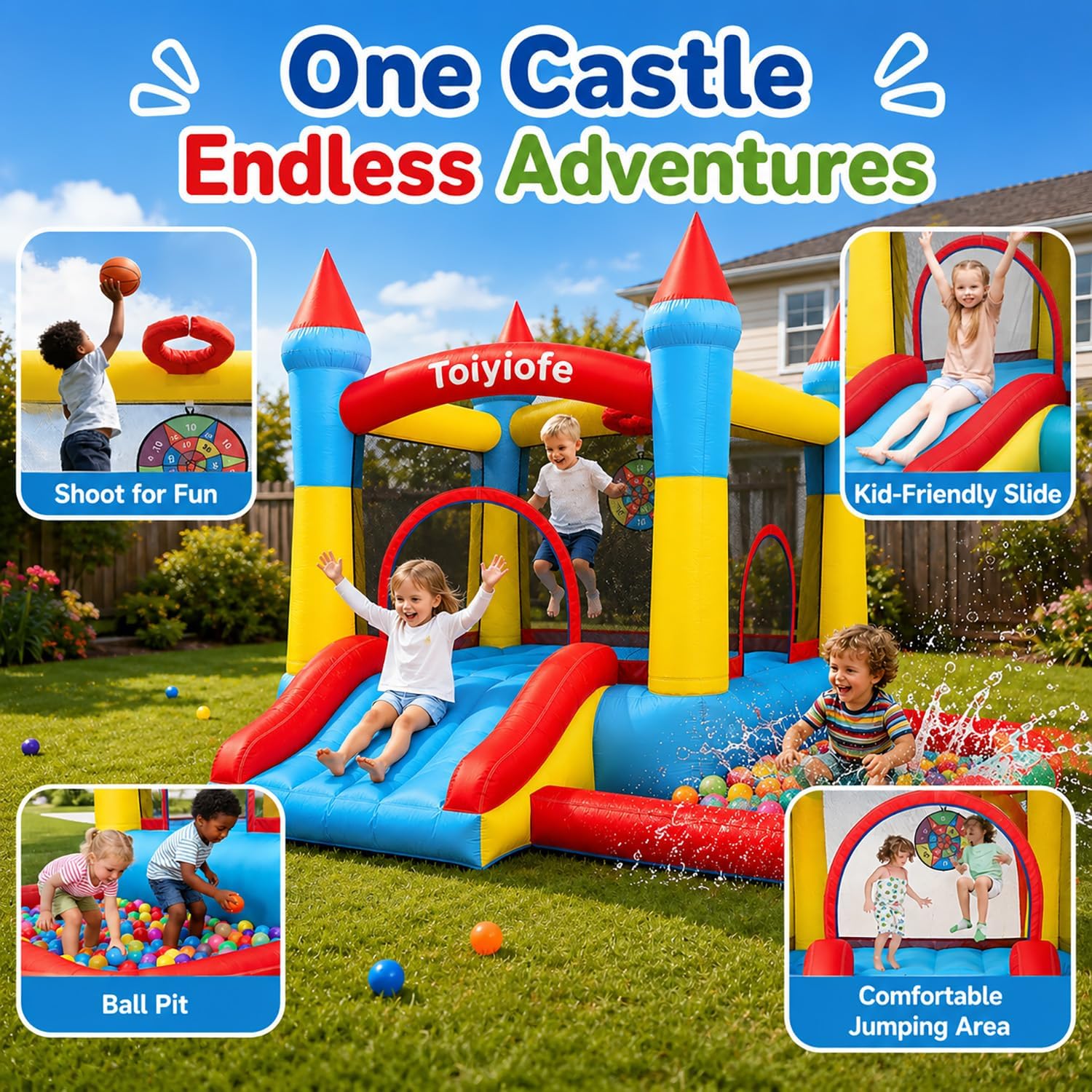 Bounce House for Kids 3-6, Tod - Kids Outdoor House With Slide 评论和价格