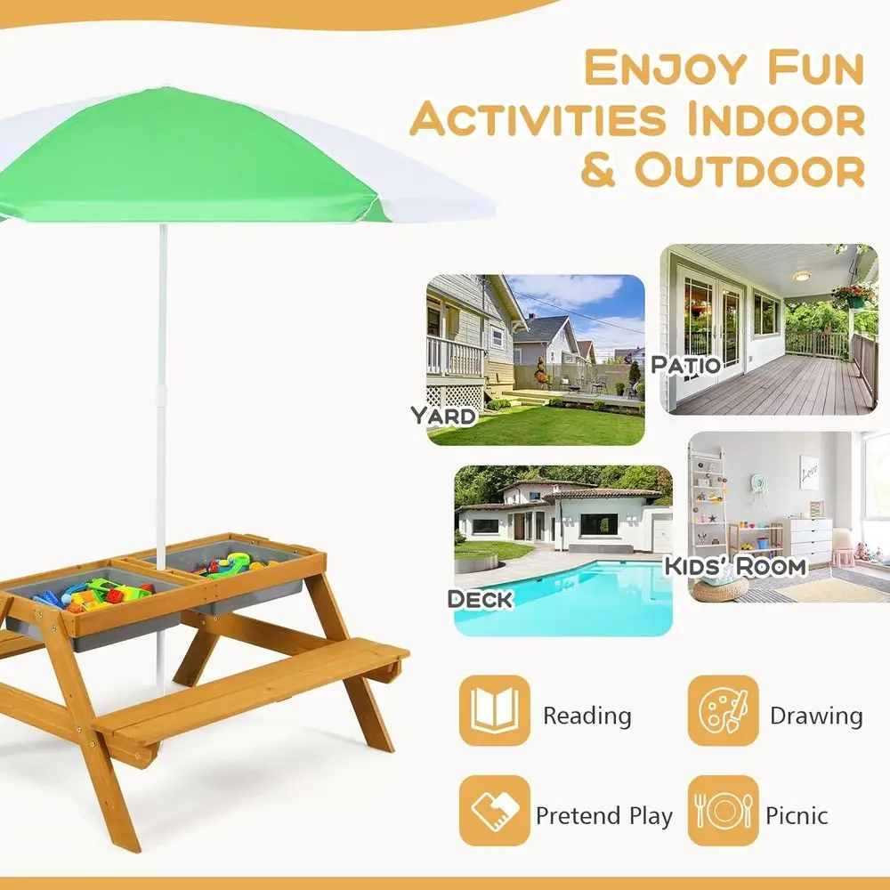 3-in-1 Height-Adjustable Umbre - Kids Outdoor Activity Table 评论和价格