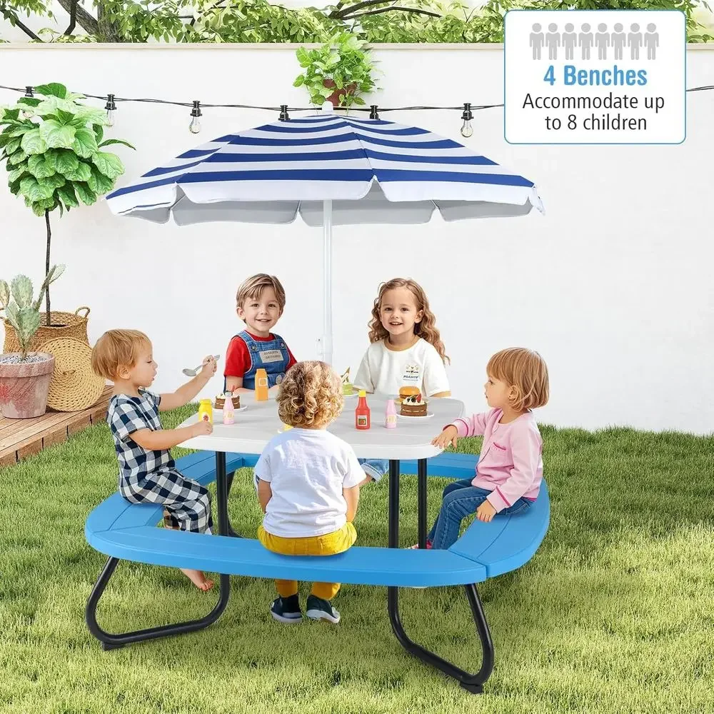 8-Person Kids Picnic Table wit - Kids Outdoor Activity Table 评论和价格