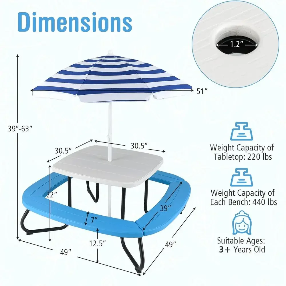 8-Person Kids Picnic Table wit - Kids Outdoor Activity Table 评论和价格