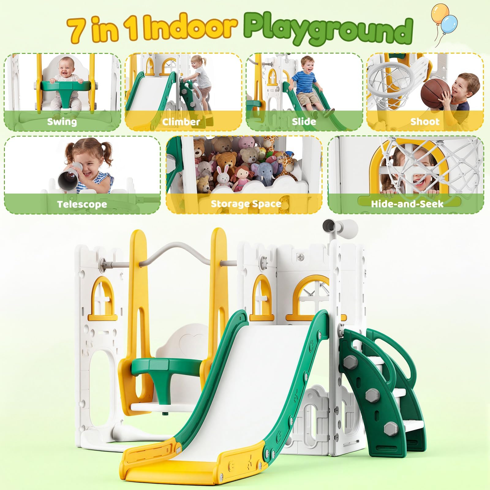 7 in 1 Toddler Slide And Swing - Kids Outdoor Swing 评论和价格