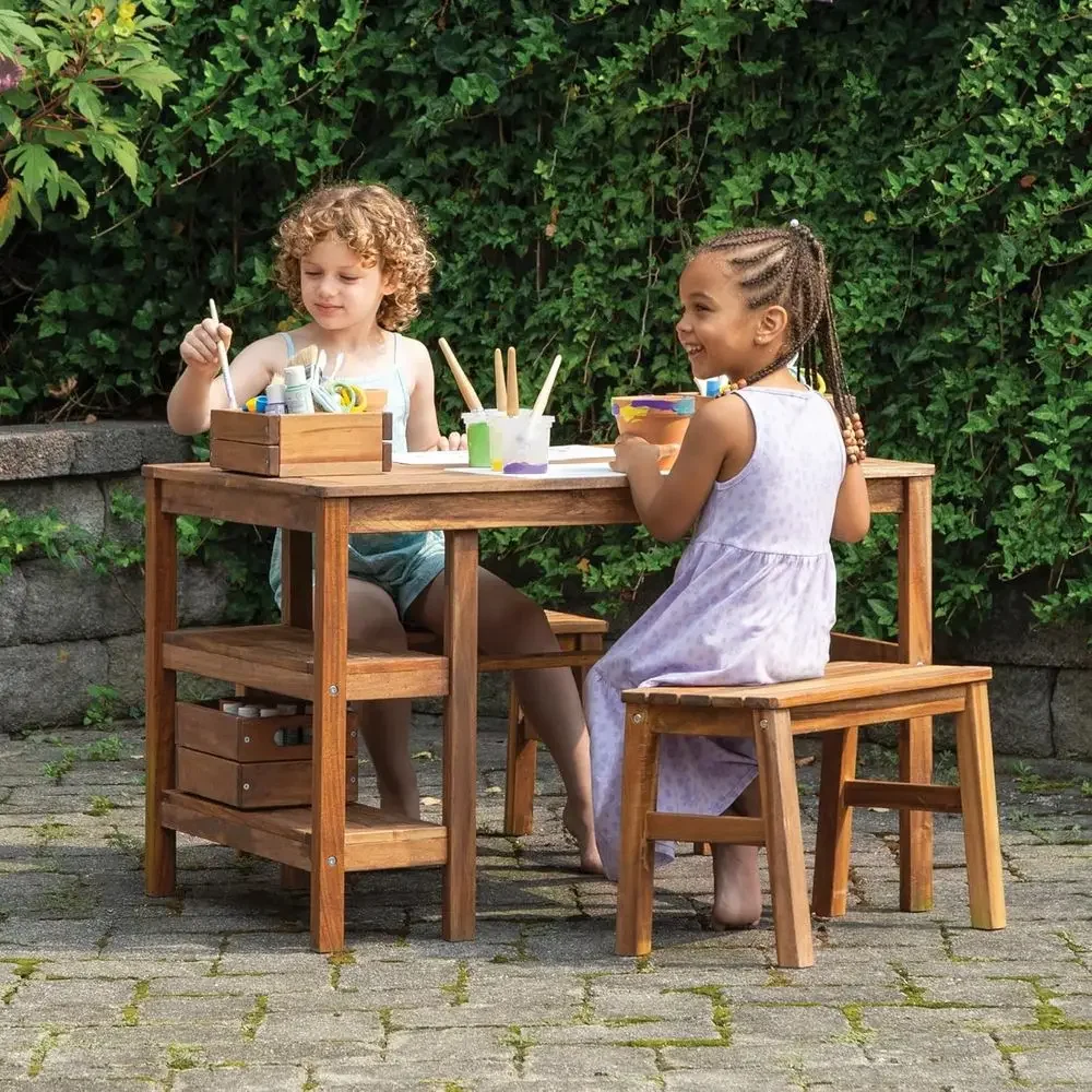 Kids Outdoor Crat Table and 2  - Kids Outdoor Activity Table 评论和价格