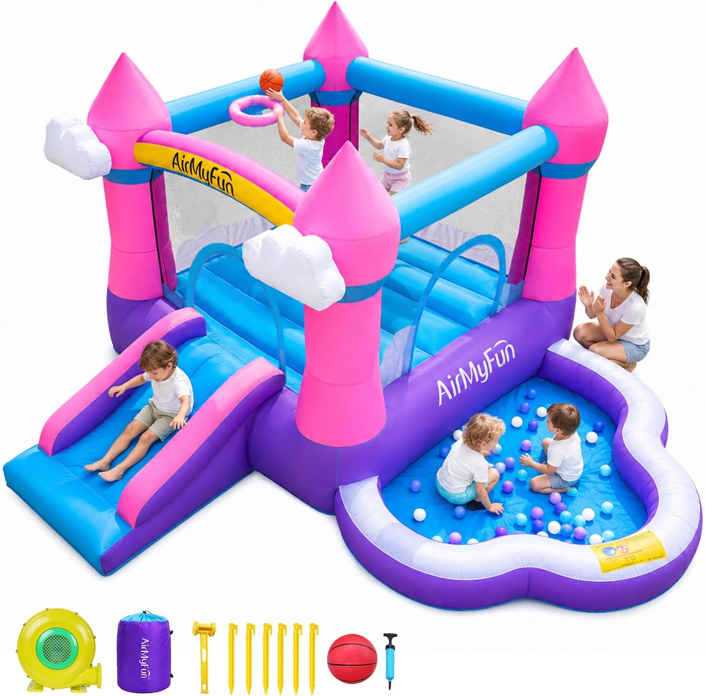 Pink Indoor/Outdoor Inflatable - Kids Outdoor House With Slide 评论和价格