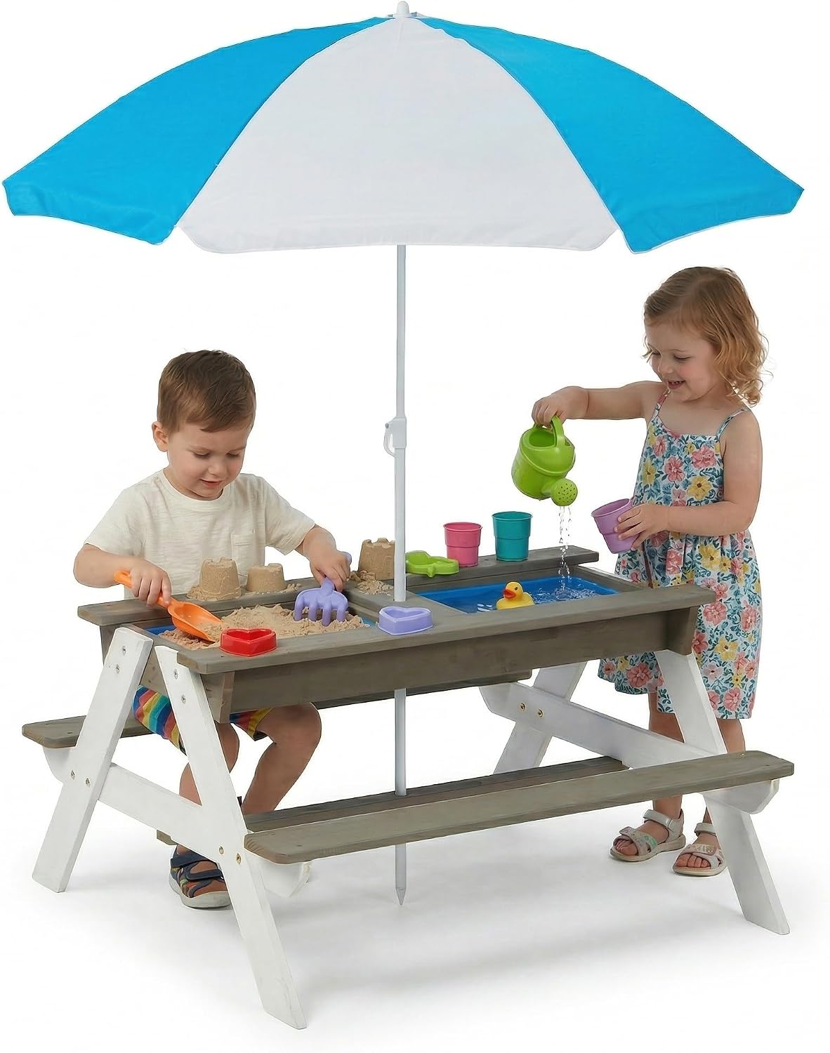 Kids Picnic Table, 3-in-1 Wood - Kids Outdoor Activity Table 评论和价格
