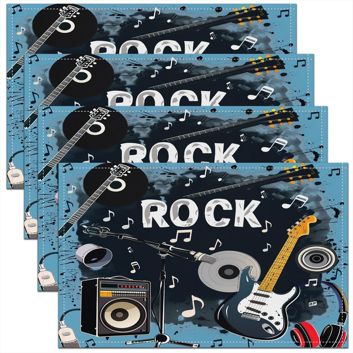 Rock Music Placemats Set of 4  - Kids Outdoor Dining Table 评论和价格