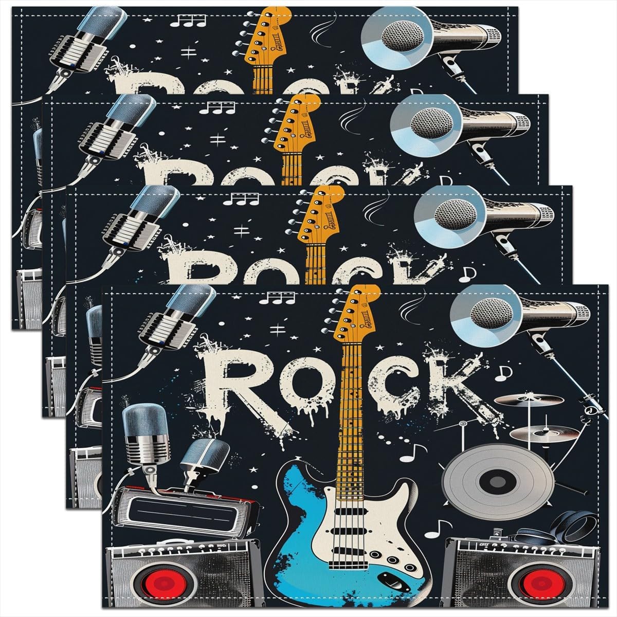 Rock Music Placemats Set of 4  - Kids Outdoor Dining Table 评论和价格