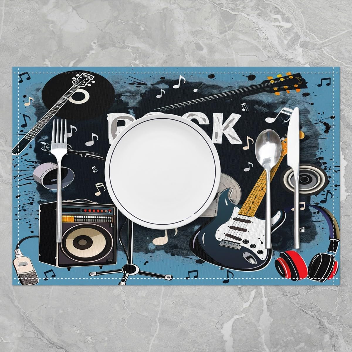 Rock Music Placemats Set of 4  - Kids Outdoor Dining Table 评论和价格