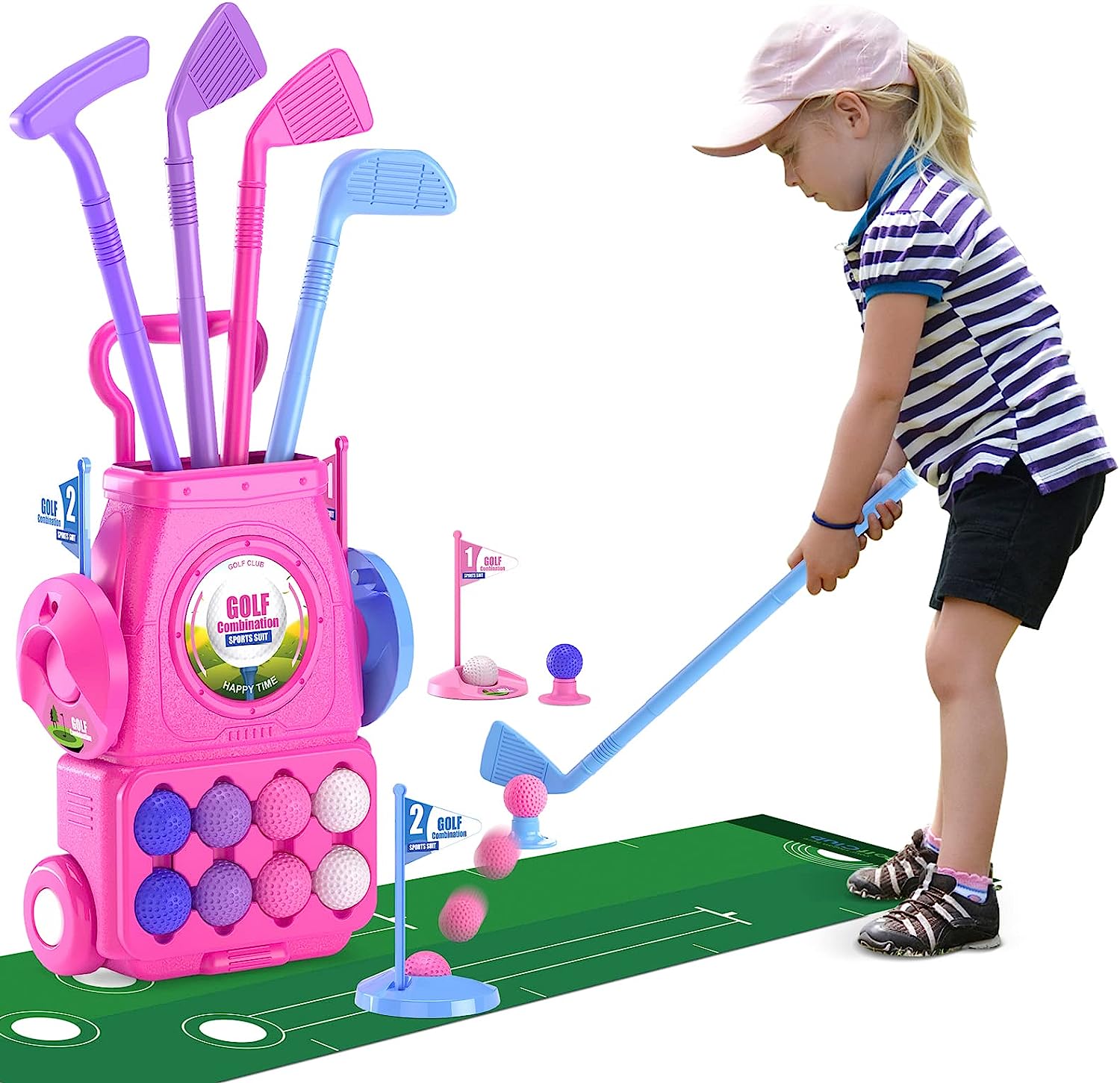 Pink Kids Golf Club Set with P - Kids Indoor Outdoor Cart 评论和价格