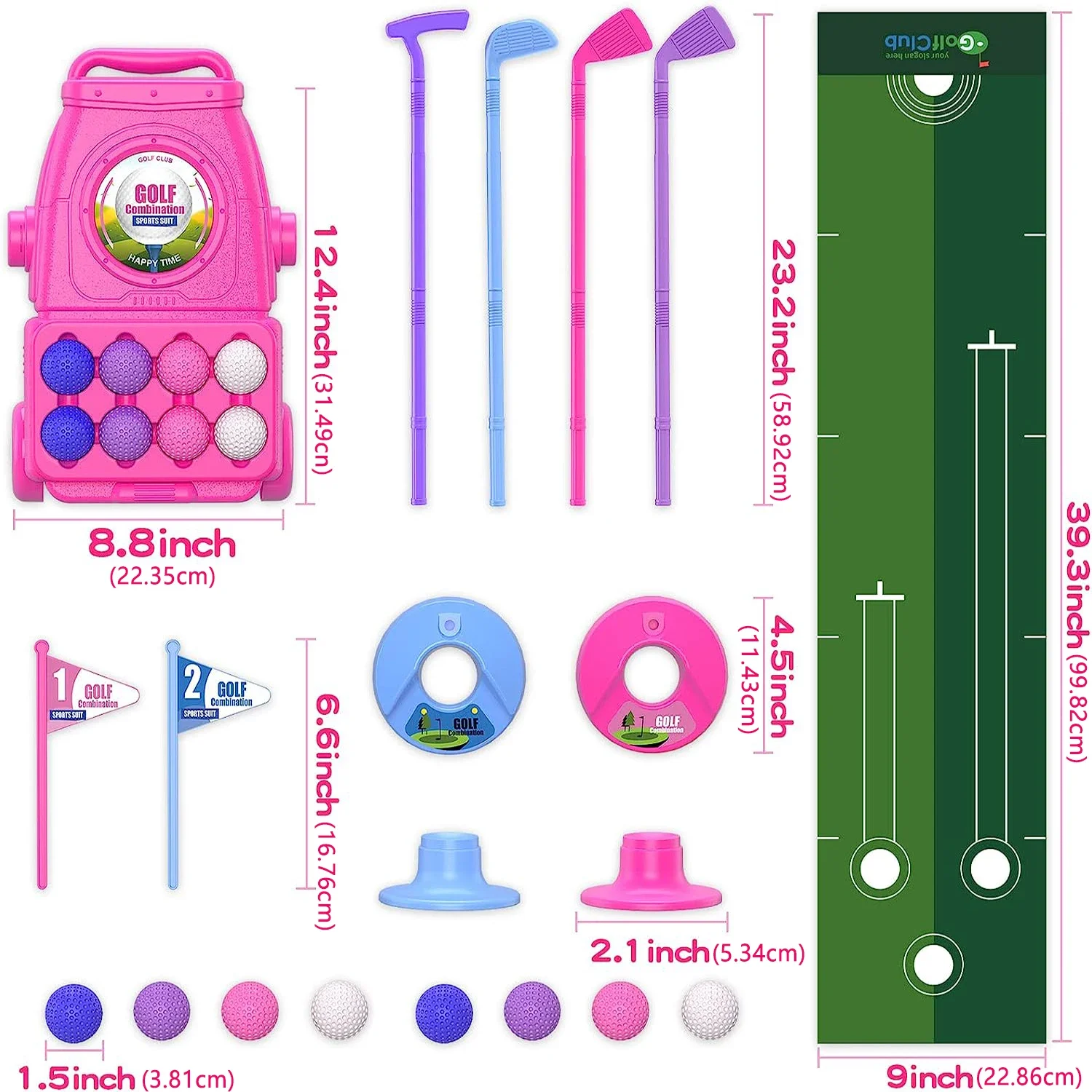 Pink Kids Golf Club Set with P - Kids Indoor Outdoor Cart 评论和价格