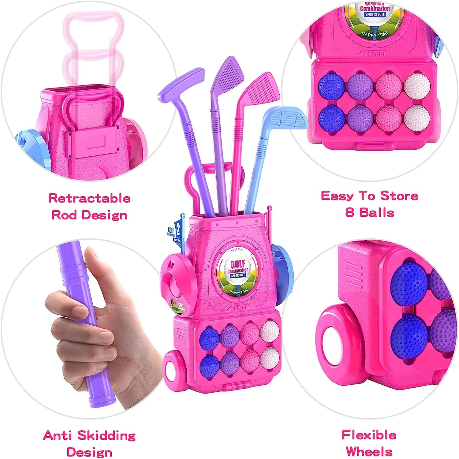 Pink Kids Golf Club Set with P - Kids Indoor Outdoor Cart 评论和价格