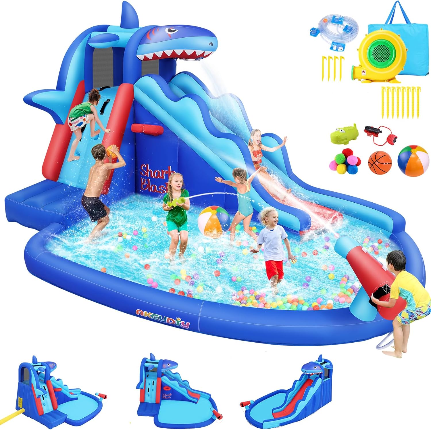 Shark-Themed Inflatable Water  - Kids Outdoor Water Slide 评论和价格