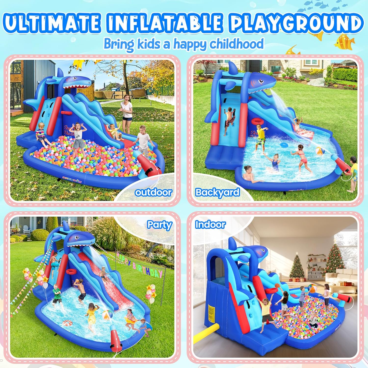 Shark-Themed Inflatable Water  - Kids Outdoor Water Slide 评论和价格