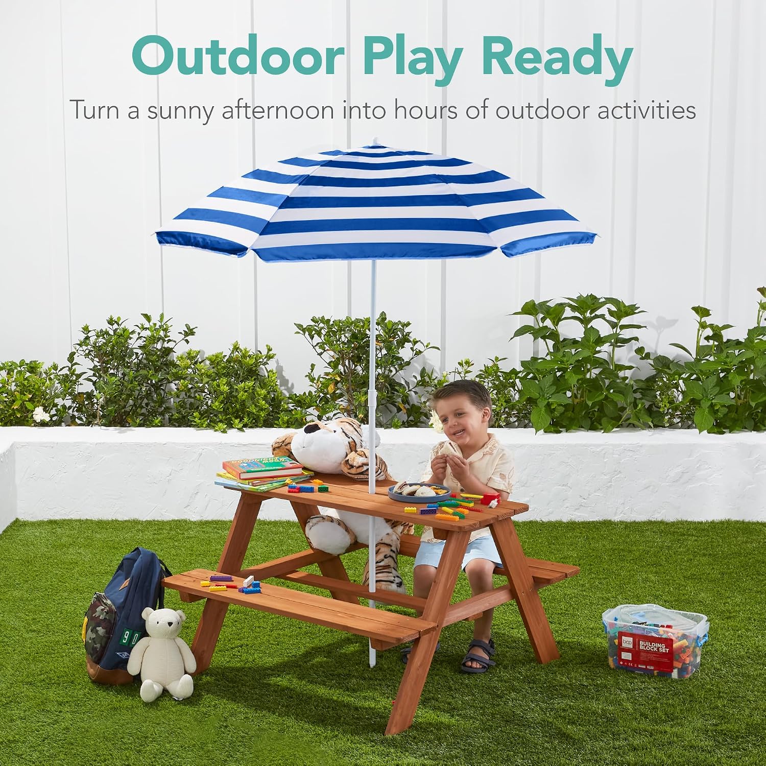 Wooden Kids Picnic Table with  - Kids Outdoor Activity Table 评论和价格