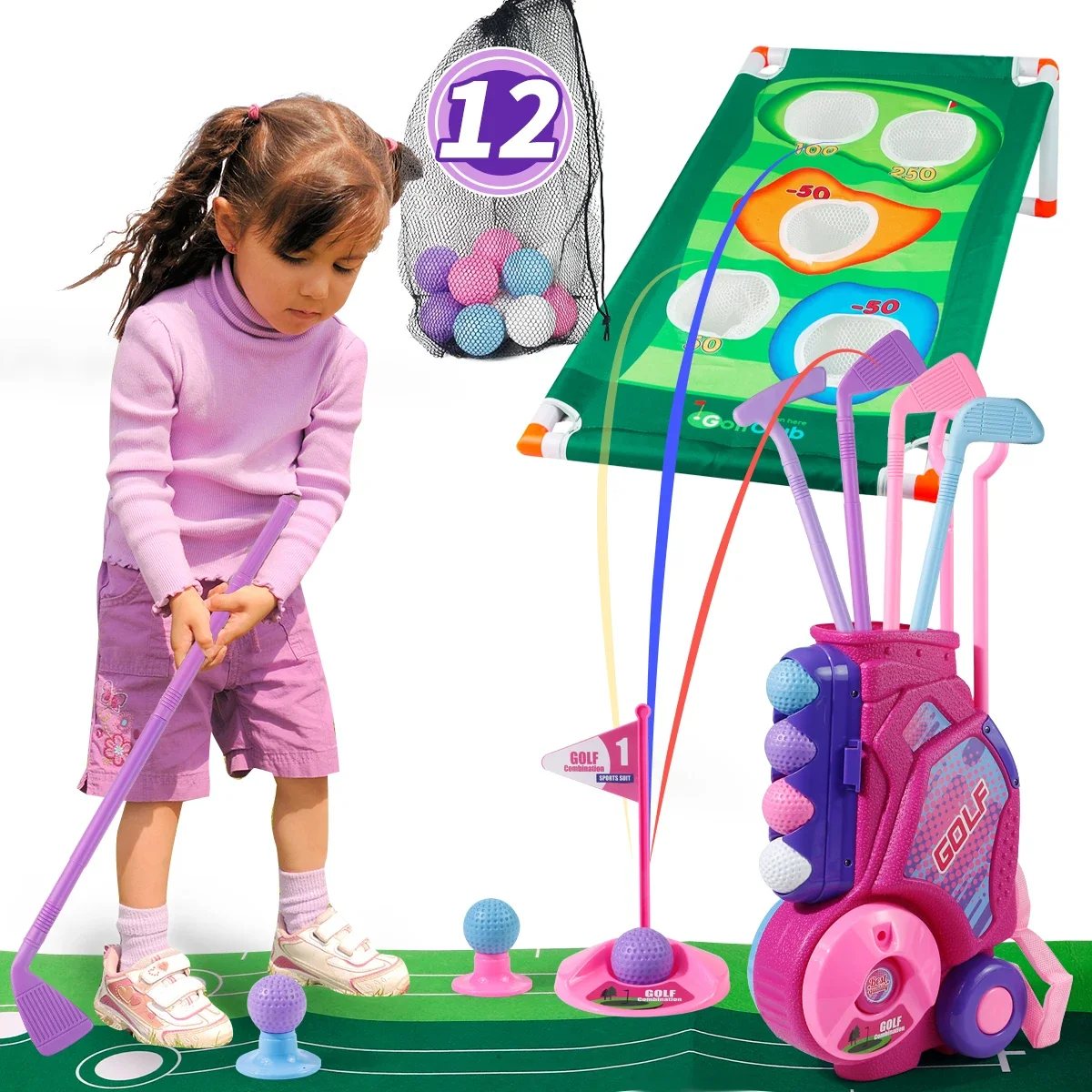 MQUDUO Kids Golf Club Set with - Kids Indoor Outdoor Cart 评论和价格