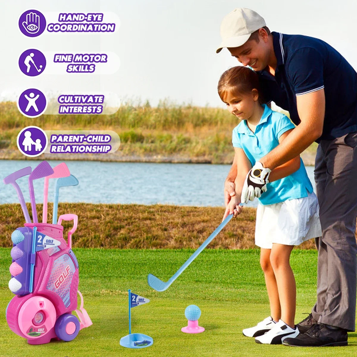 MQUDUO Kids Golf Club Set with - Kids Indoor Outdoor Cart 评论和价格