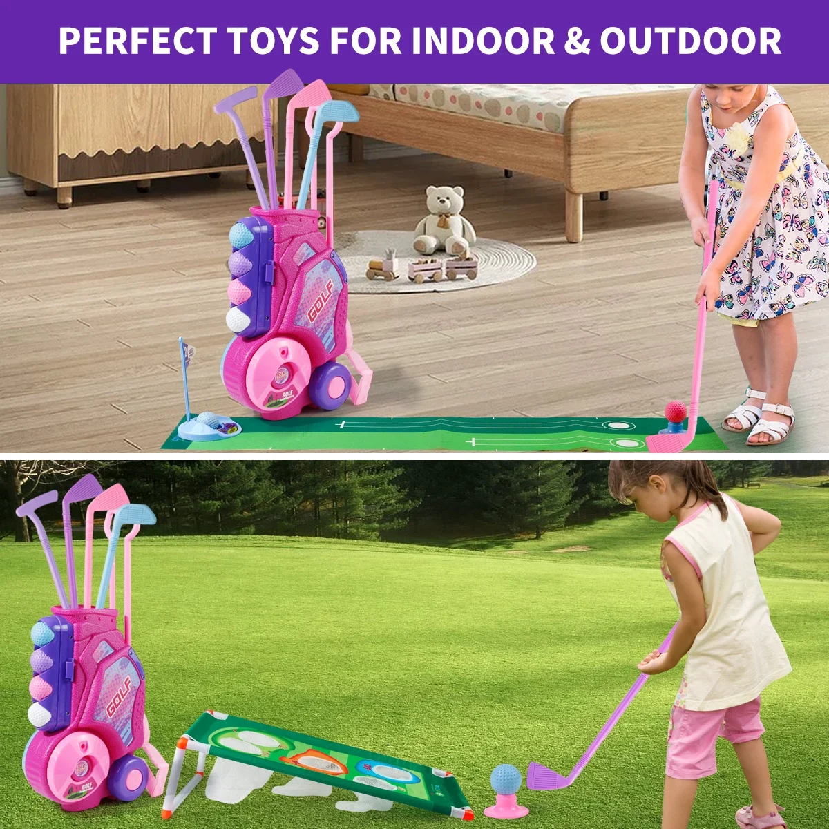 MQUDUO Kids Golf Club Set with - Kids Indoor Outdoor Cart 评论和价格